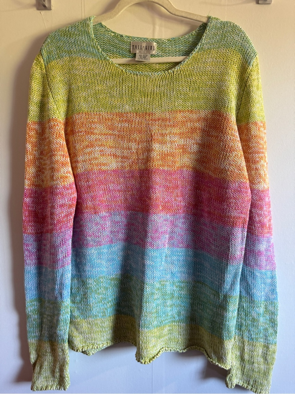 Tall Girl Rainbow Stripe Ramie Cotton Sweater M Long Sleeve Colorblock Knit